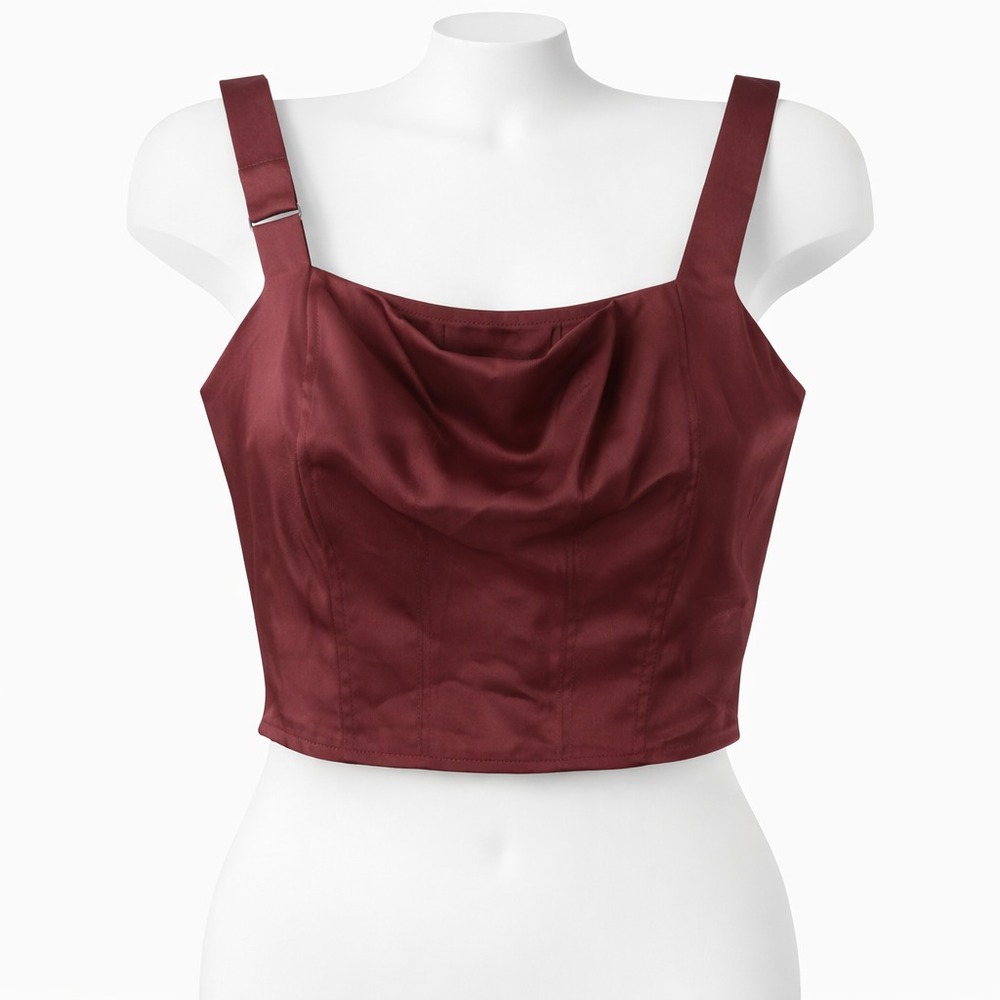Wild Fable Womens Large Burgundy Satin Cowl Neck Corset Crop Tank Y2K Coquette